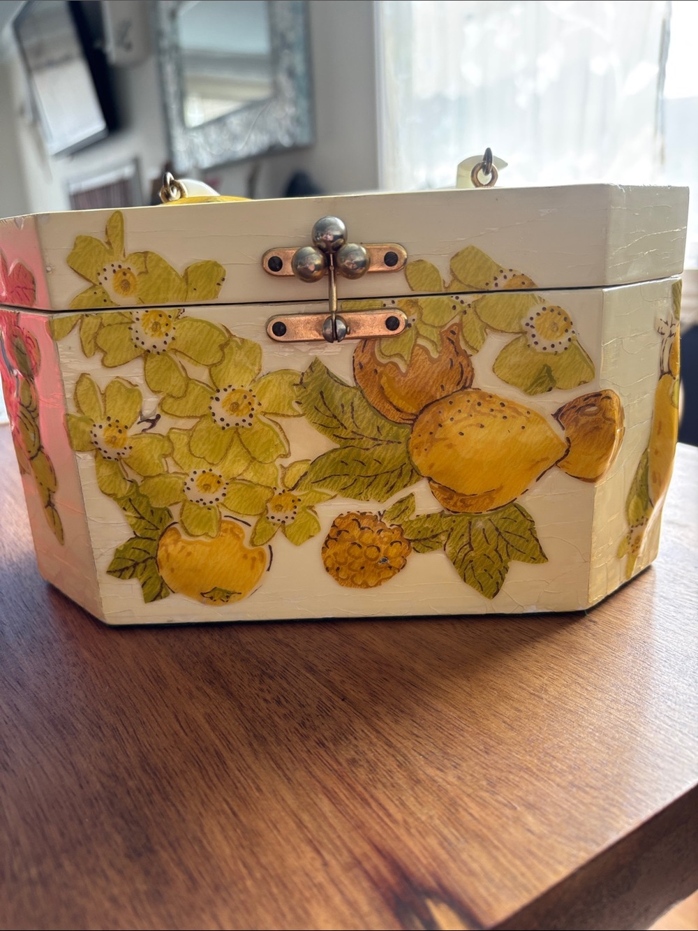 Vintage Yellow Floral & Fruit Decorative Box